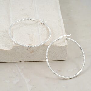 Sterling Silver 40mmx2mm Groove Textured Hoop Earrings 4 Grams