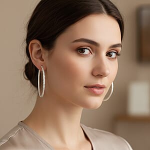 Sterling Silver 40mmx2mm Groove Textured Hoop Earrings 4 Grams