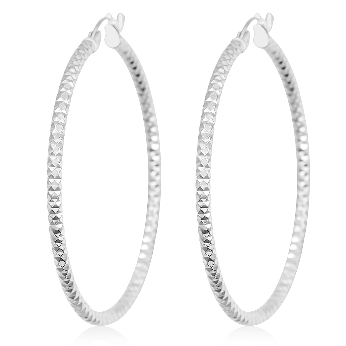 Sterling Silver 40mmx2mm Groove Textured Hoop Earrings 4 Grams image number 3