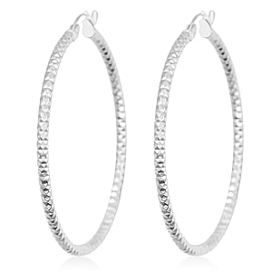 Sterling Silver 40mmx2mm Groove Textured Hoop Earrings 4 Grams