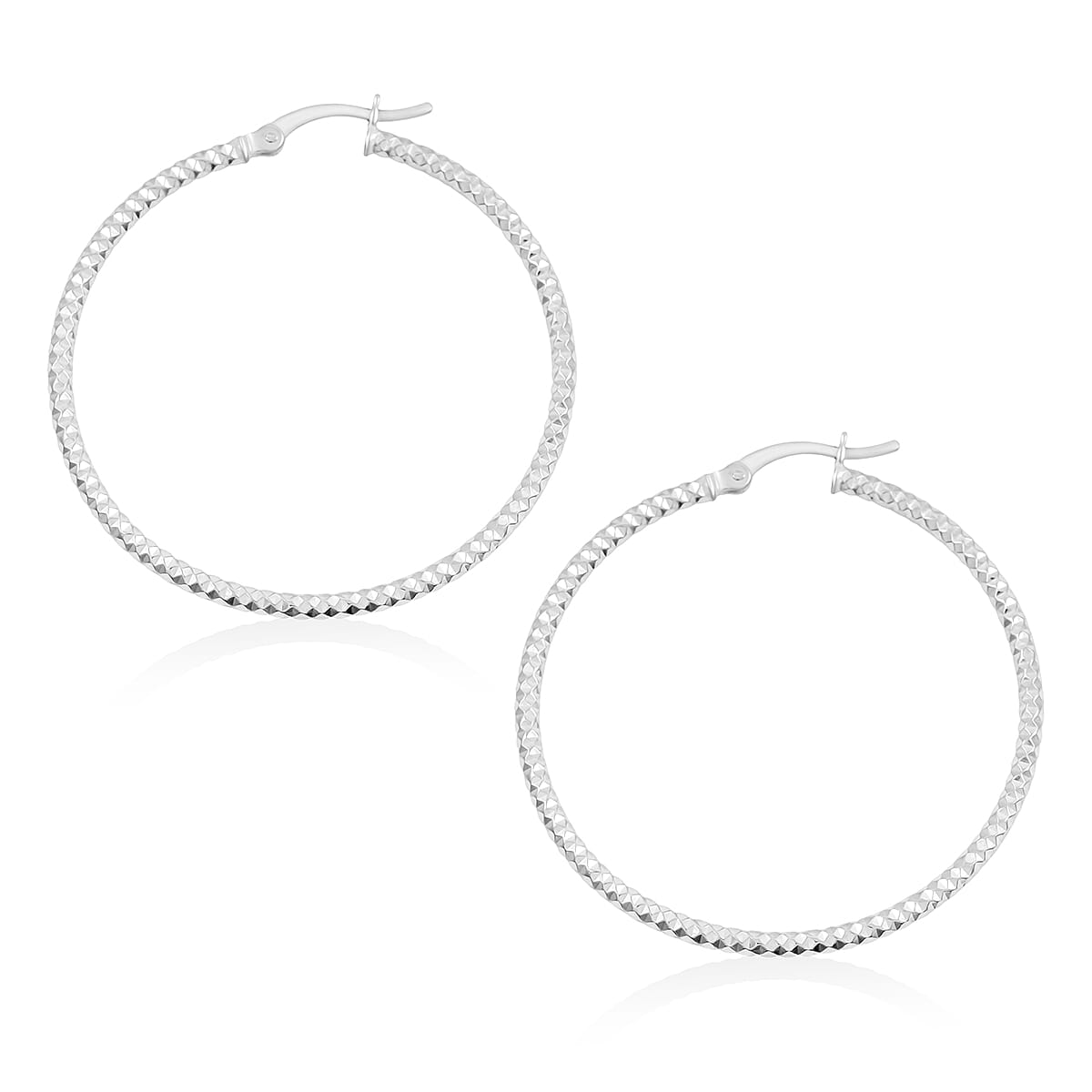 Sterling Silver 40mmx2mm Groove Textured Hoop Earrings 4 Grams image number 4