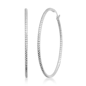 Sterling Silver 50mmx2mm Groove Textured Hoop Earrings 5 Grams