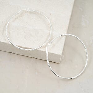 Sterling Silver 50mmx2mm Groove Textured Hoop Earrings 5 Grams