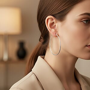 Sterling Silver 50mmx2mm Groove Textured Hoop Earrings 5 Grams