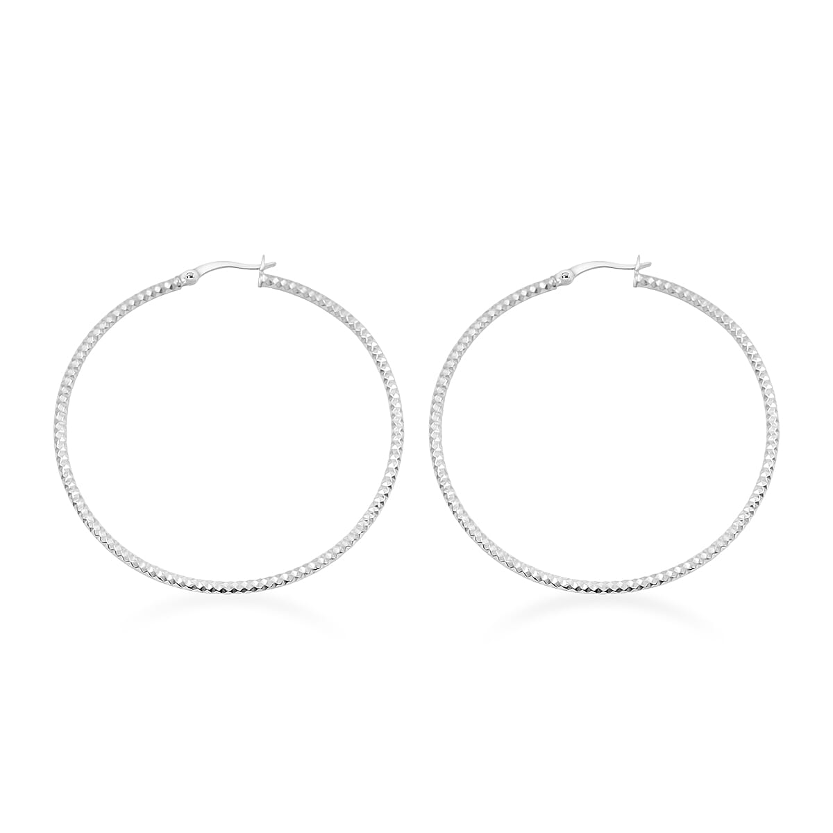 Sterling Silver 50mmx2mm Groove Textured Hoop Earrings 5 Grams image number 3