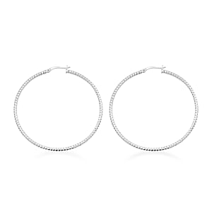 Sterling Silver 50mmx2mm Groove Textured Hoop Earrings 5 Grams