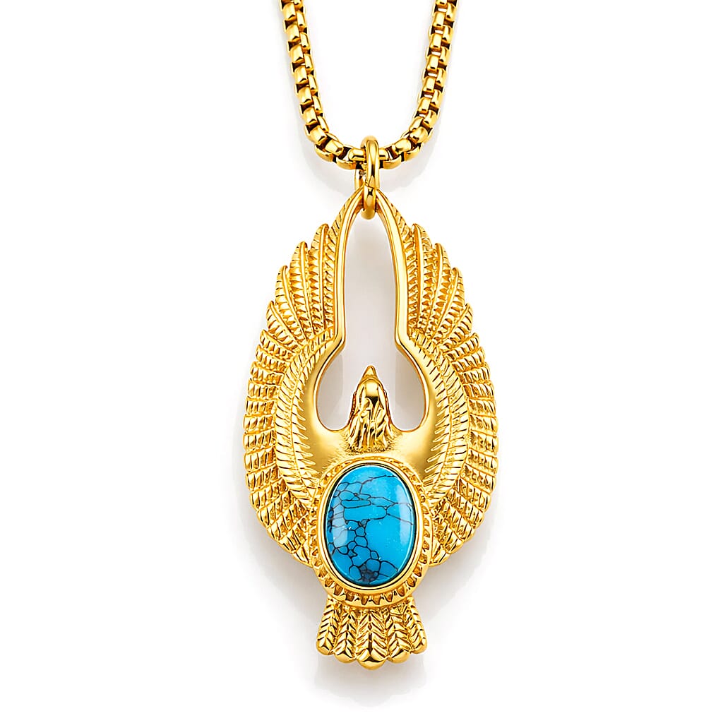 Blue Howlite 1.00 ctw Pendant Necklace in ION Plated YG Stainless Steel 24 Inches