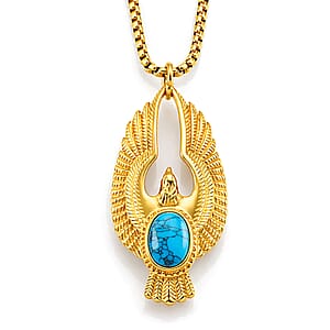 Blue Howlite 1.00 ctw Pendant Necklace in ION Plated YG Stainless Steel 24 Inches