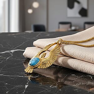 Blue Howlite 1.00 ctw Pendant Necklace in ION Plated YG Stainless Steel 24 Inches