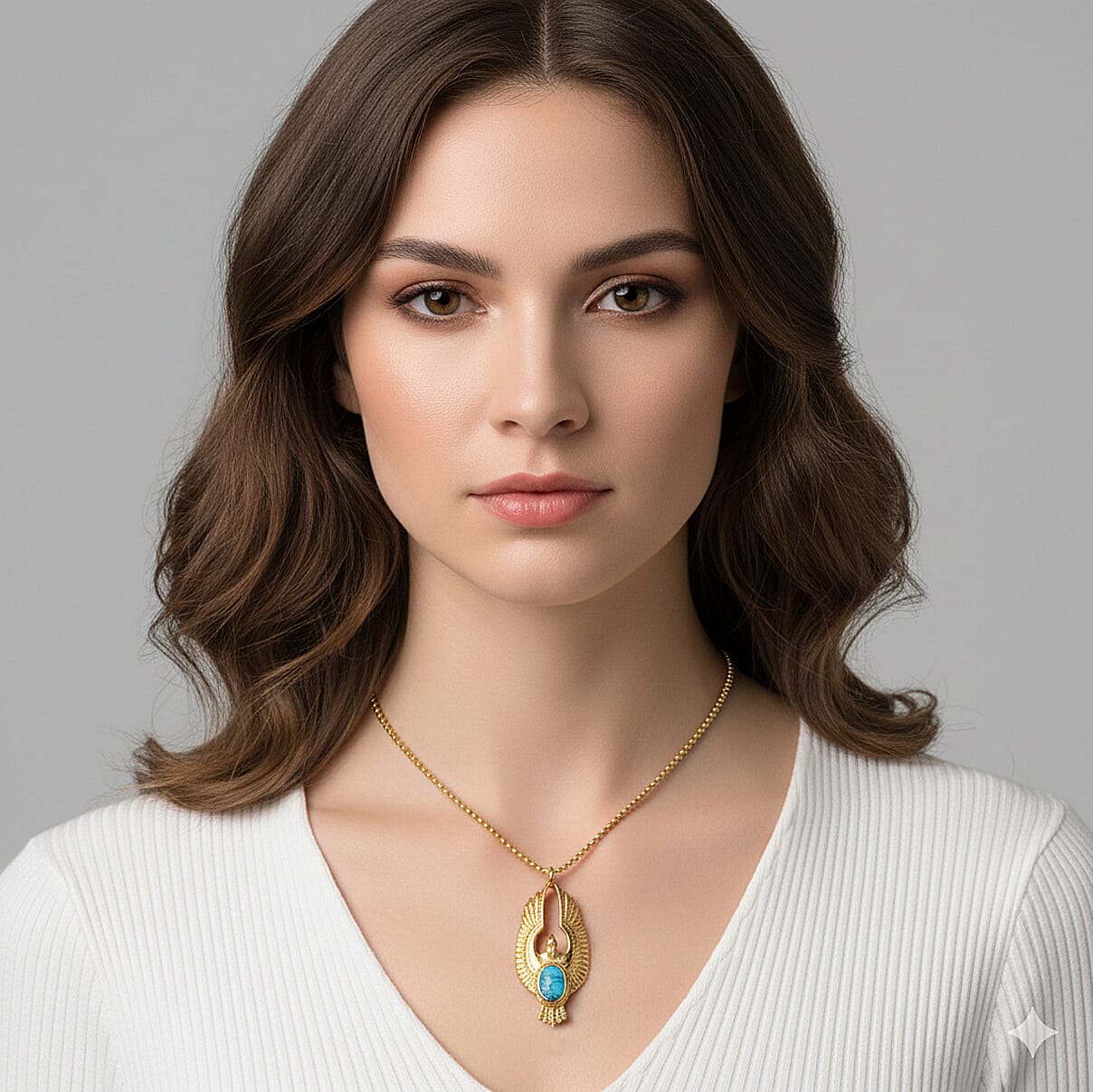 Blue Howlite 1.00 ctw Pendant Necklace in ION Plated YG Stainless Steel 24 Inches