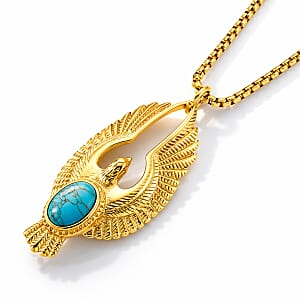 Blue Howlite 1.00 ctw Pendant Necklace in ION Plated YG Stainless Steel 24 Inches