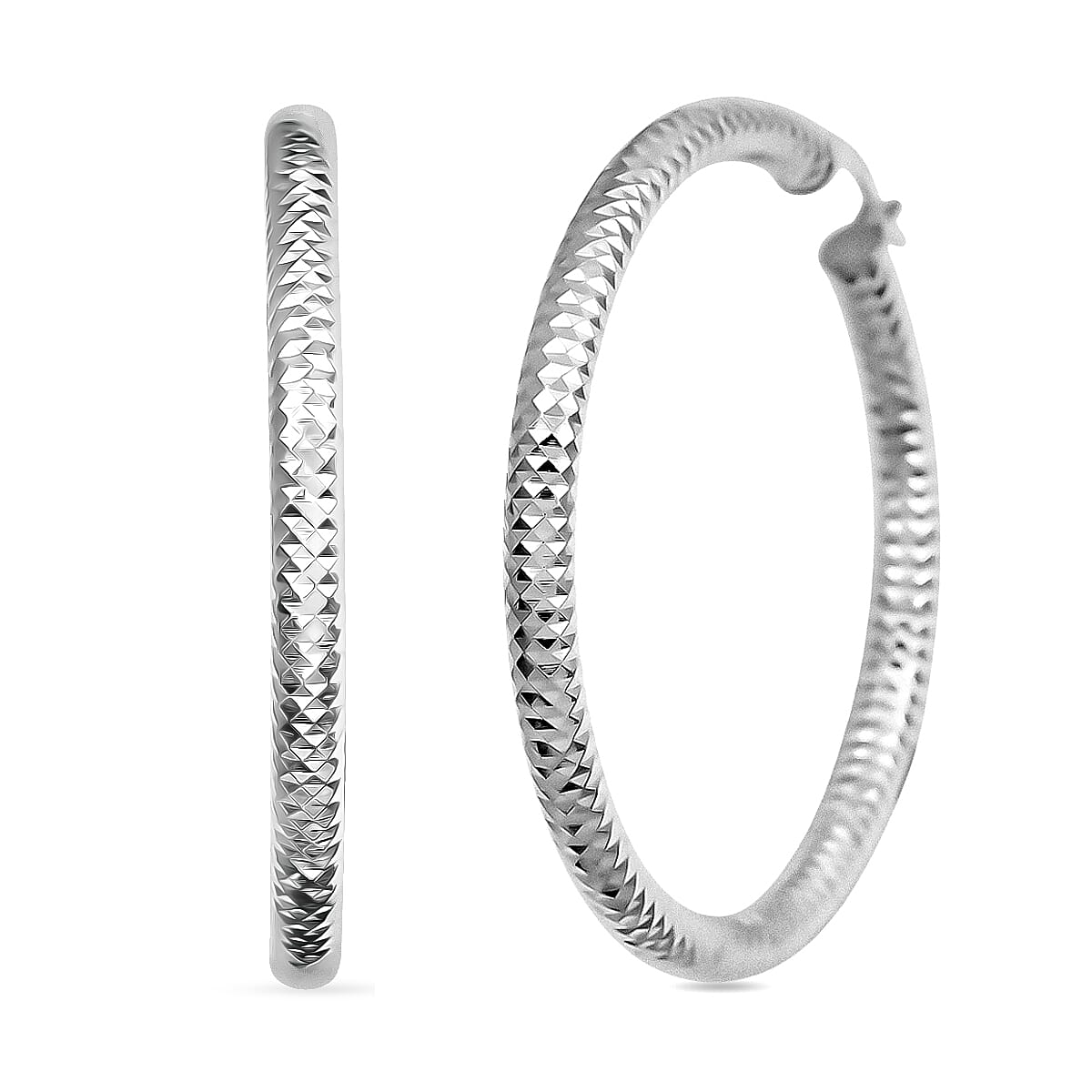 Sterling Silver 50mmx3.9mm Groove Textured Hoop Earrings 8.3 Grams image number 0