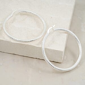 Sterling Silver 50mmx3.9mm Groove Textured Hoop Earrings 8.3 Grams