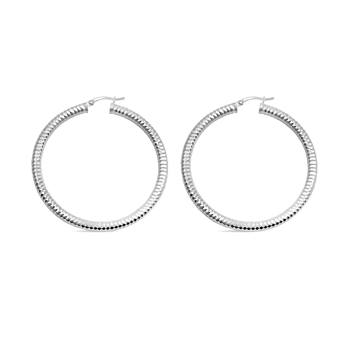 Sterling Silver 50mmx3.9mm Groove Textured Hoop Earrings 8.3 Grams image number 3