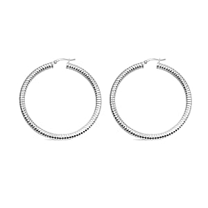 Sterling Silver 50mmx3.9mm Groove Textured Hoop Earrings 8.3 Grams