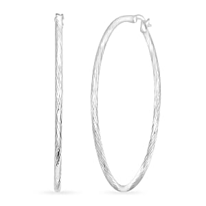 Sterling Silver 50mm x 1.9mm Twisted Lines Hoop Earrings 5 Grams