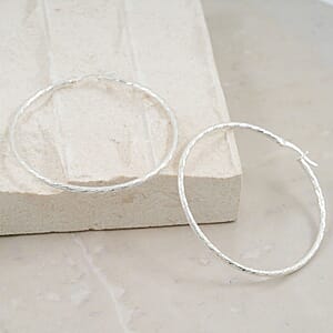 Sterling Silver 50mm x 1.9mm Twisted Lines Hoop Earrings 5 Grams