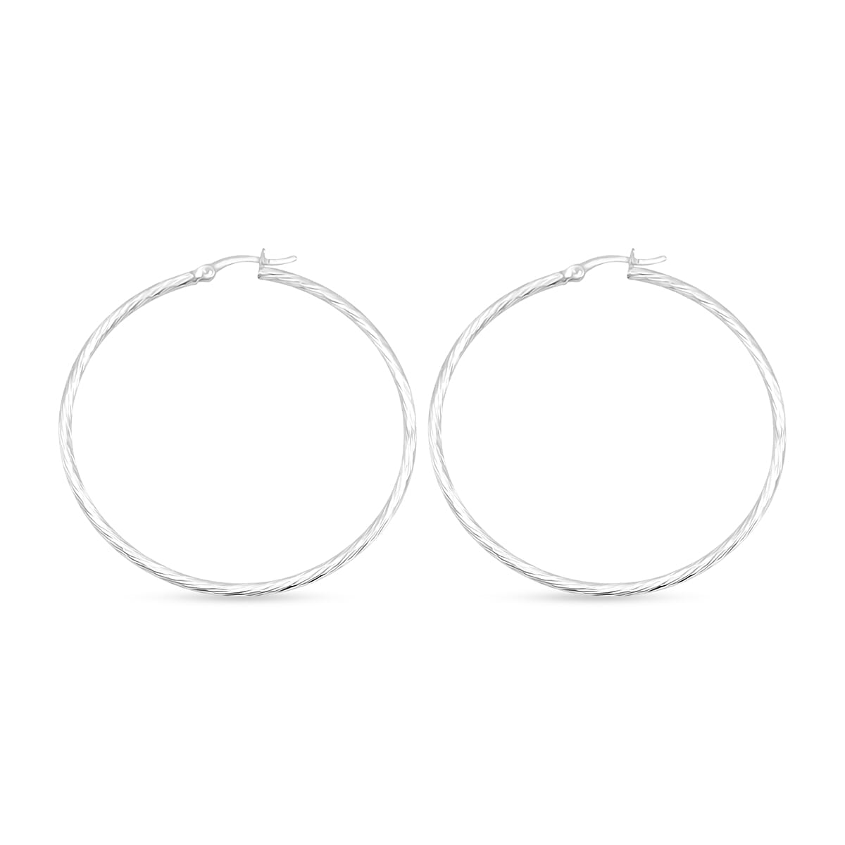 Sterling Silver 50mm x 1.9mm Twisted Lines Hoop Earrings 5 Grams image number 3