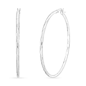 Sterling Silver 50mm x 2mm Station Groove Hoop Earrings 4.95 Grams