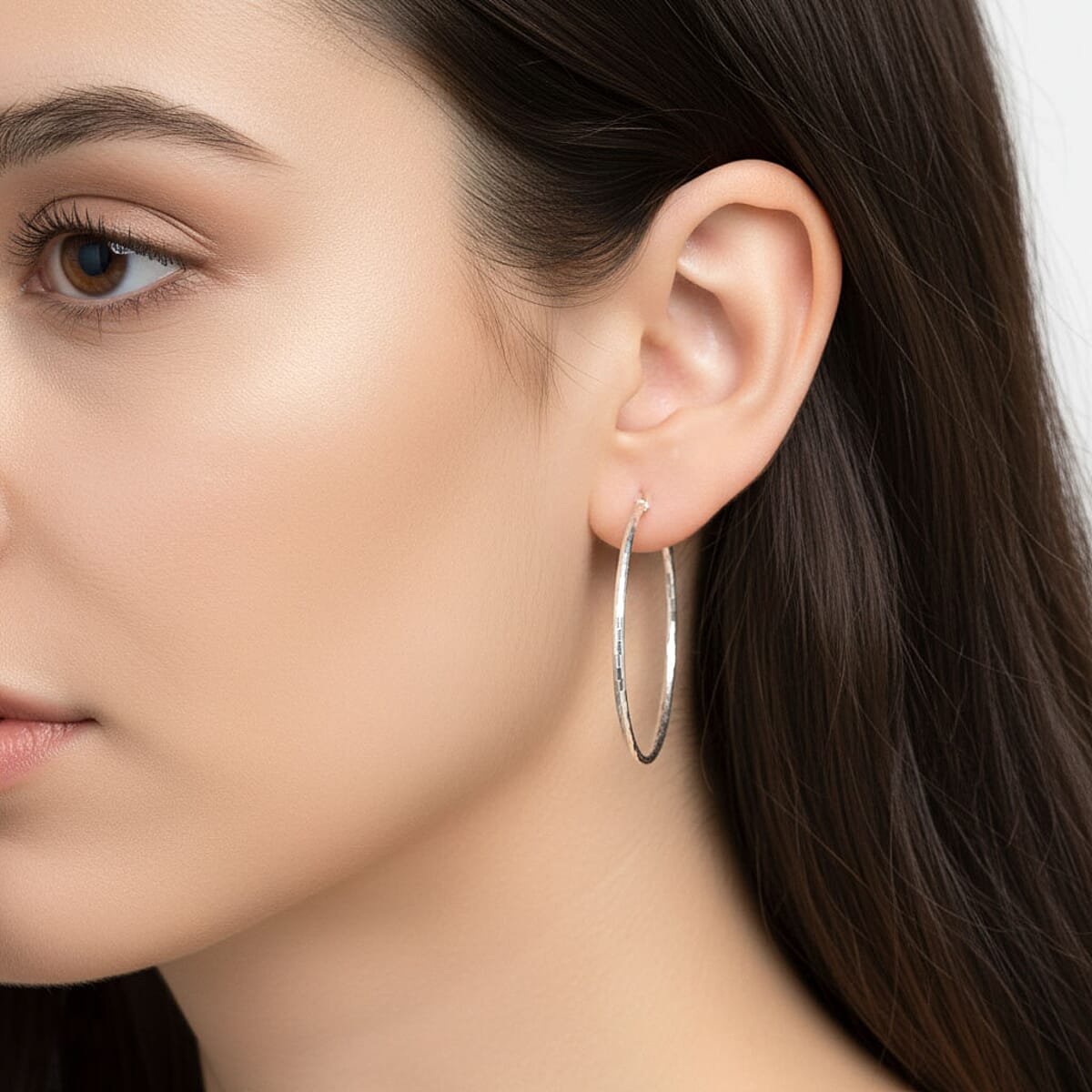 Sterling Silver 50mm x 2mm Station Groove Hoop Earrings 4.95 Grams image number 1