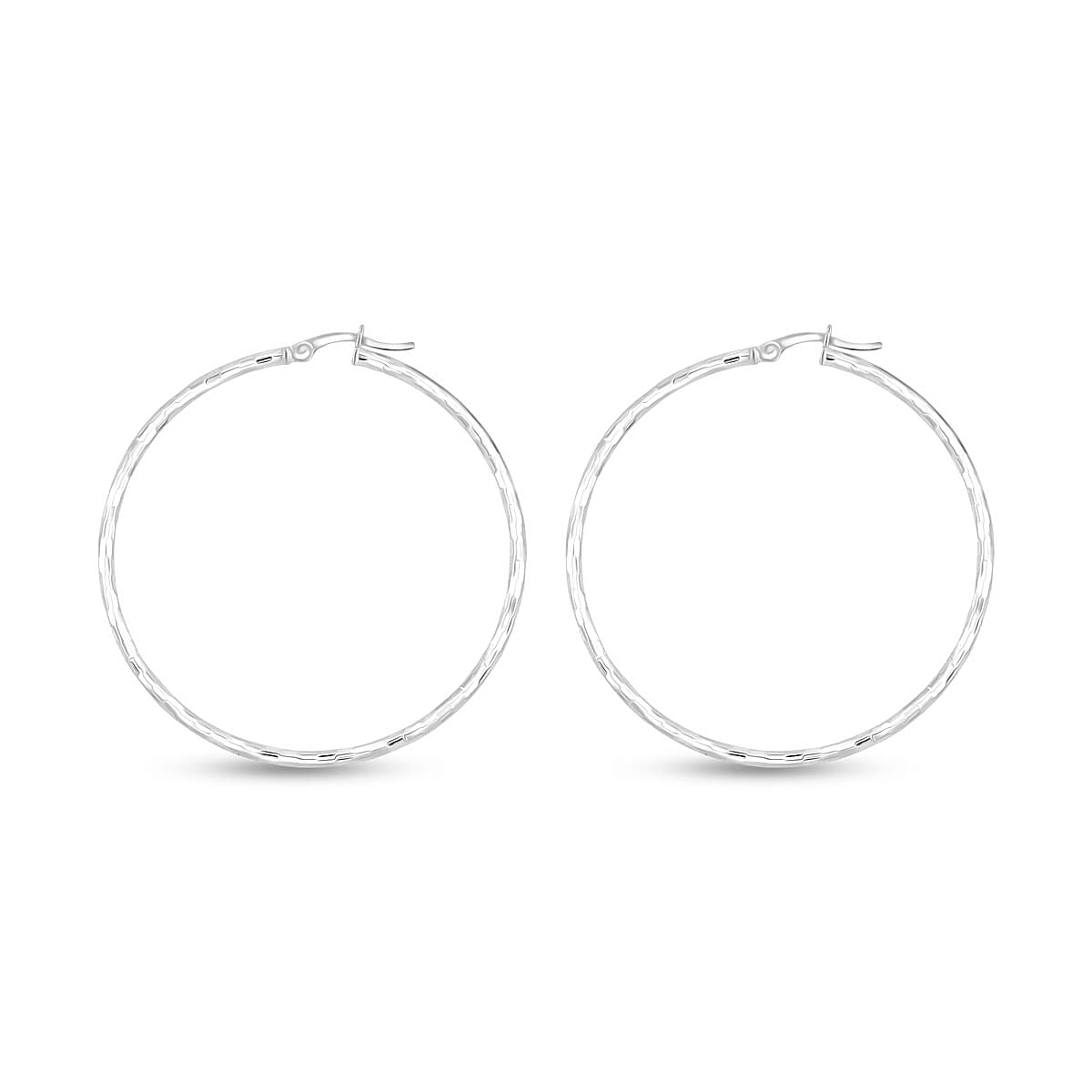 Sterling Silver 50mm x 2mm Station Groove Hoop Earrings 4.95 Grams image number 2