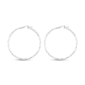 Sterling Silver 50mm x 2mm Station Groove Hoop Earrings 4.95 Grams