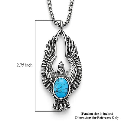 Blue Howlite 1.00 ctw Pendant Necklace in Black Oxidized and Stainless Steel 24 Inches 