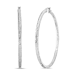 Sterling Silver 60mm x 3mm Station Groove Hoop Earrings 9.60 Grams