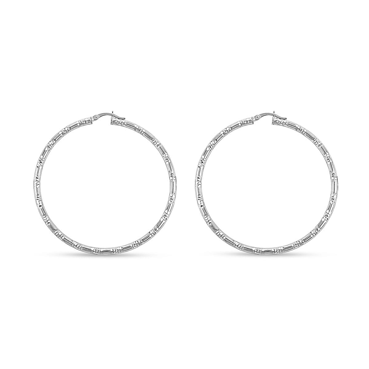 Sterling Silver 60mm x 3mm Station Groove Hoop Earrings 9.60 Grams image number 2
