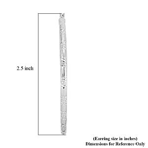 Sterling Silver 60mm x 3mm Station Groove Hoop Earrings 9.60 Grams