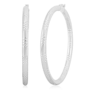 Sterling Silver 60mm x 4mm Station Groove Hoop Earrings 12.6 Grams
