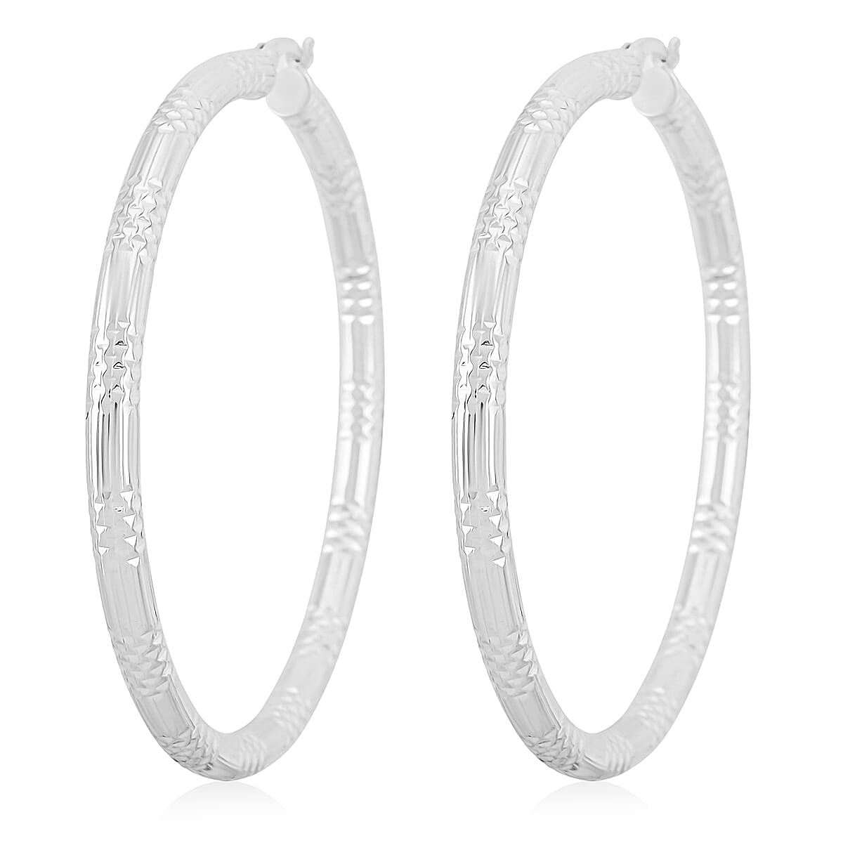Sterling Silver 60x4mm Station Groove Hoop Earrings 12.6 Grams image number 2