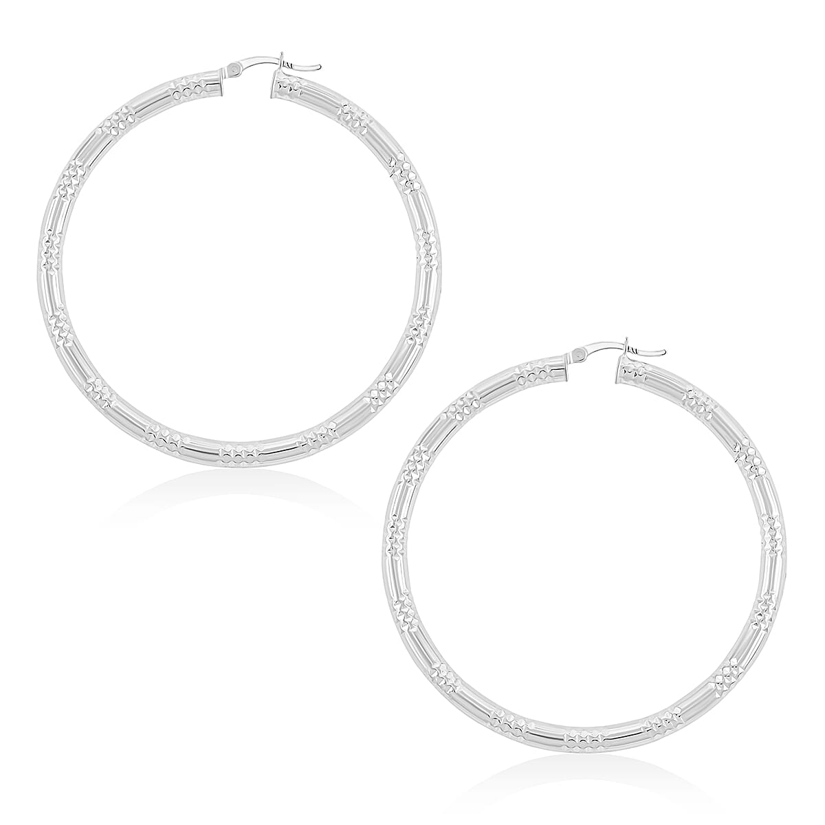 Sterling Silver 60x4mm Station Groove Hoop Earrings 12.6 Grams image number 3