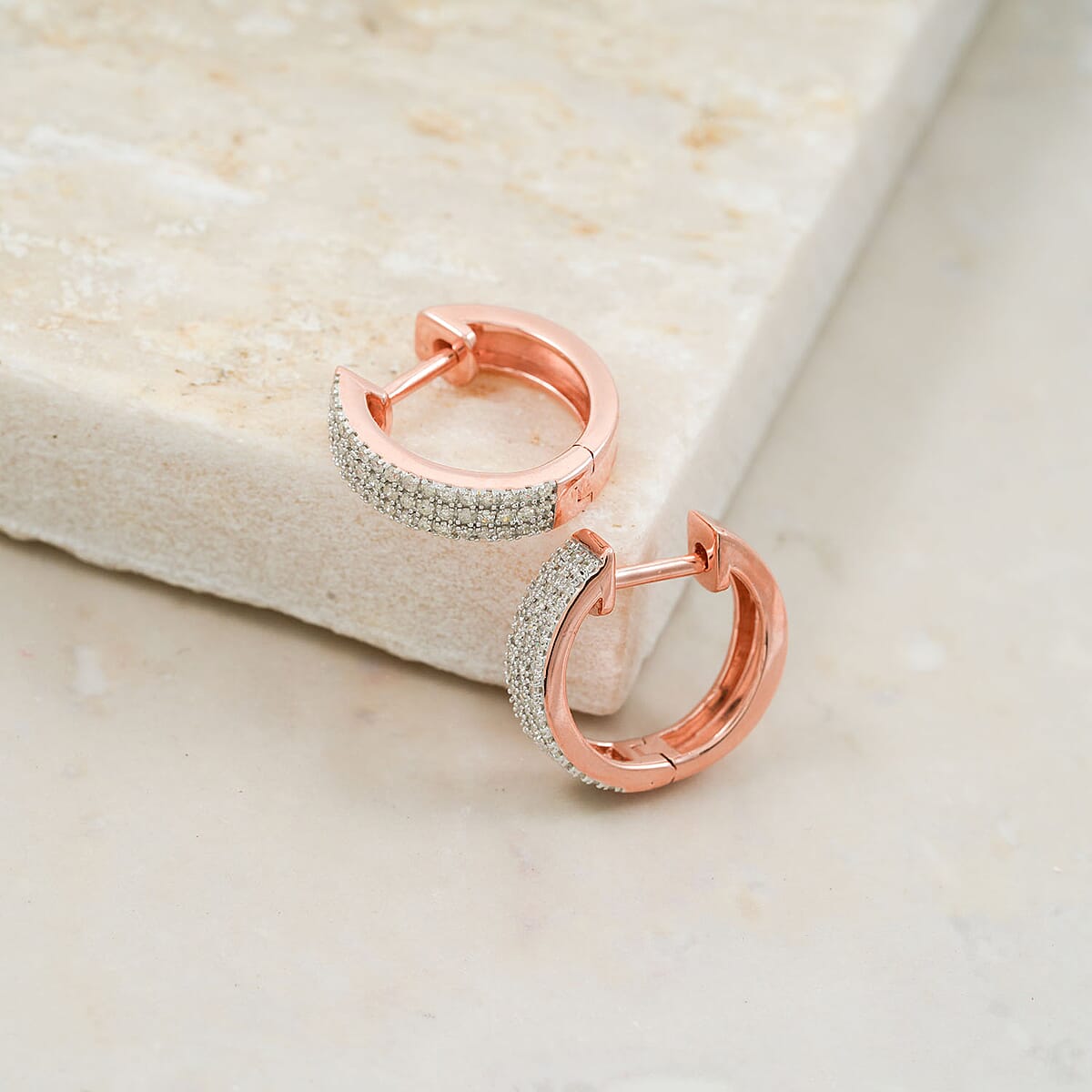 Doorbuster Diamond 0.25 ctw Earrings in 14K Rose Gold and Rhodium Over Sterling Silver  image number 1