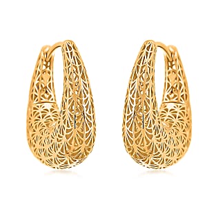 D'Joy Fancy Hoop Earrings in 14K Yellow Gold Over Sterling Silver 4.30 Grams