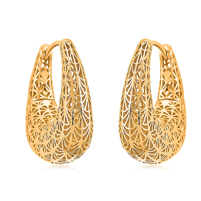 D'Joy Fancy Hoop Earrings in 14K Yellow Gold Over Sterling Silver 4.30 Grams