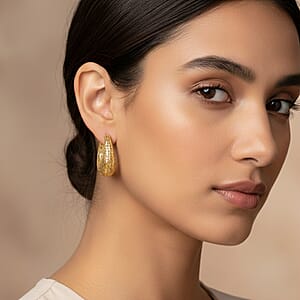 D'Joy Fancy Hoop Earrings in 14K Yellow Gold Over Sterling Silver 4.30 Grams
