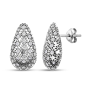 D'Joy Simulated Diamond 0.35 ctw Teardrop Stud Earrings in Rhodium Over Sterling Silver