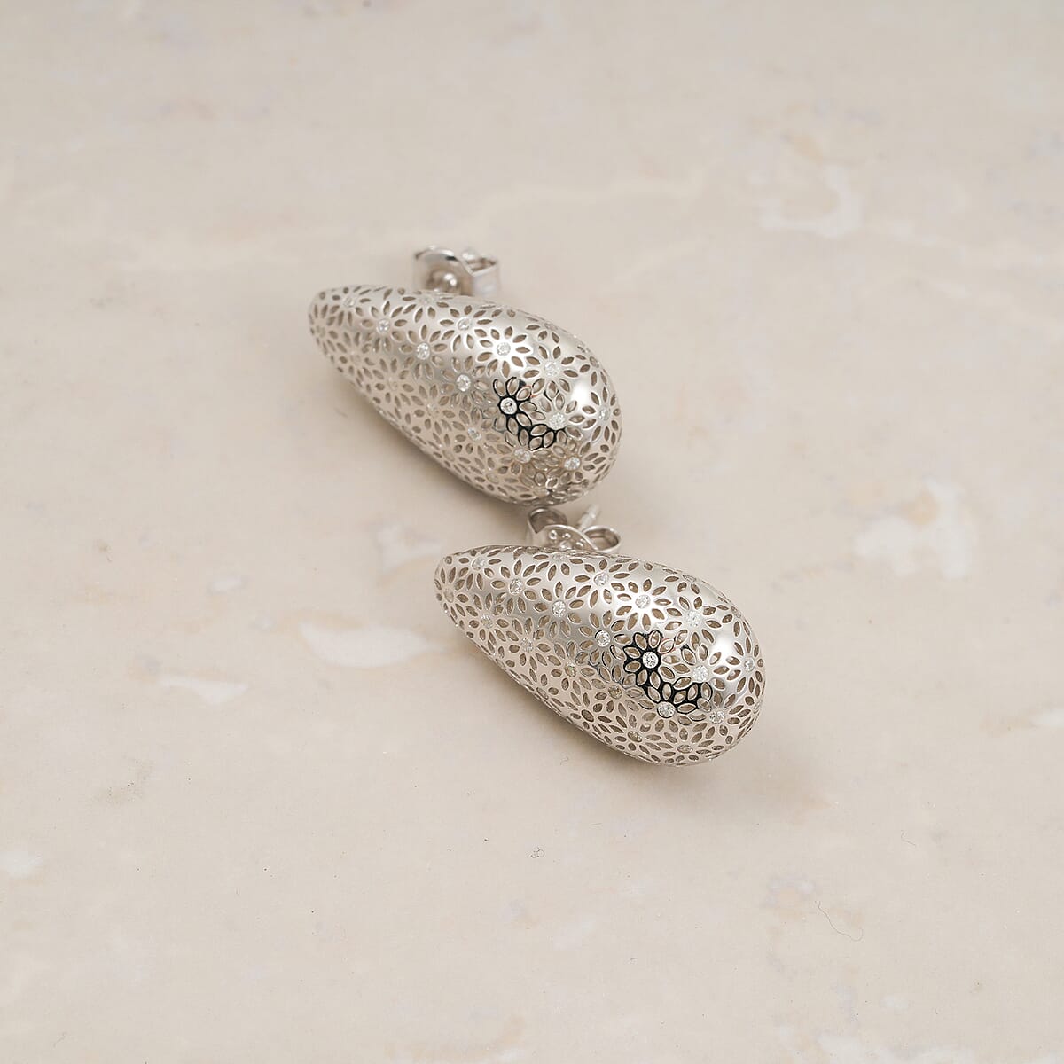 D'Joy Simulated Diamond 0.35 ctw Teardrop Stud Earrings in Rhodium Over Sterling Silver image number 1