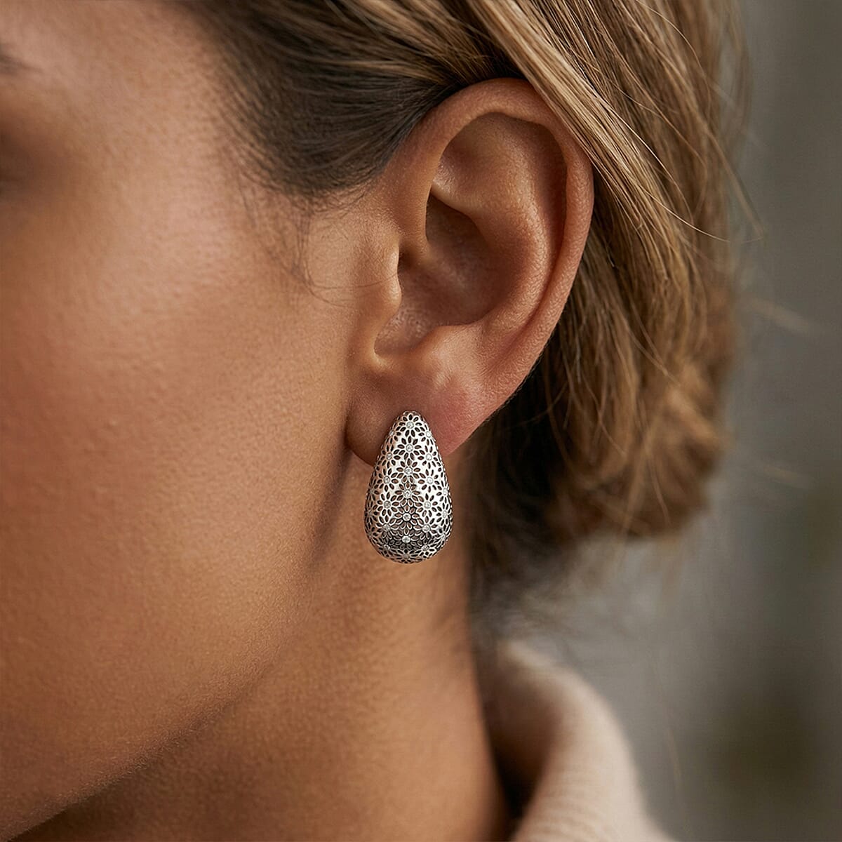 D'Joy Simulated Diamond 0.35 ctw Teardrop Stud Earrings in Rhodium Over Sterling Silver image number 2