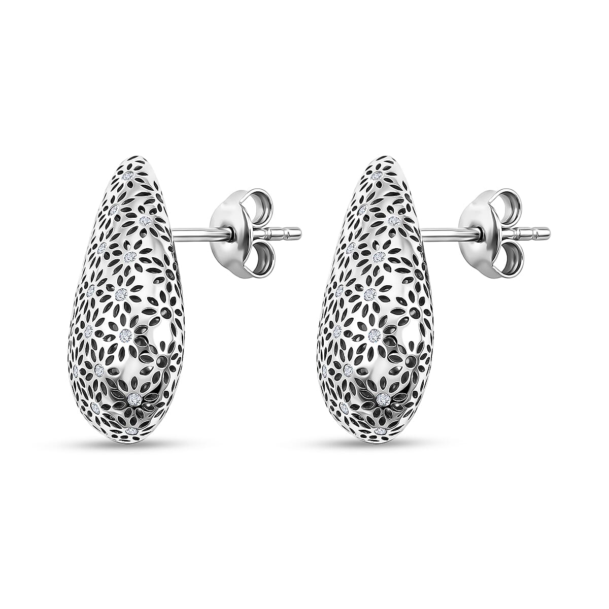 D'Joy Simulated Diamond 0.35 ctw Teardrop Stud Earrings in Rhodium Over Sterling Silver image number 3