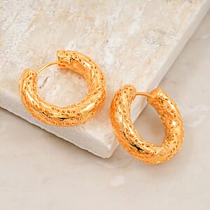 D'Joy Textured Hoop Earrings in 14K Yellow Gold Over Sterling Silver 8 Grams