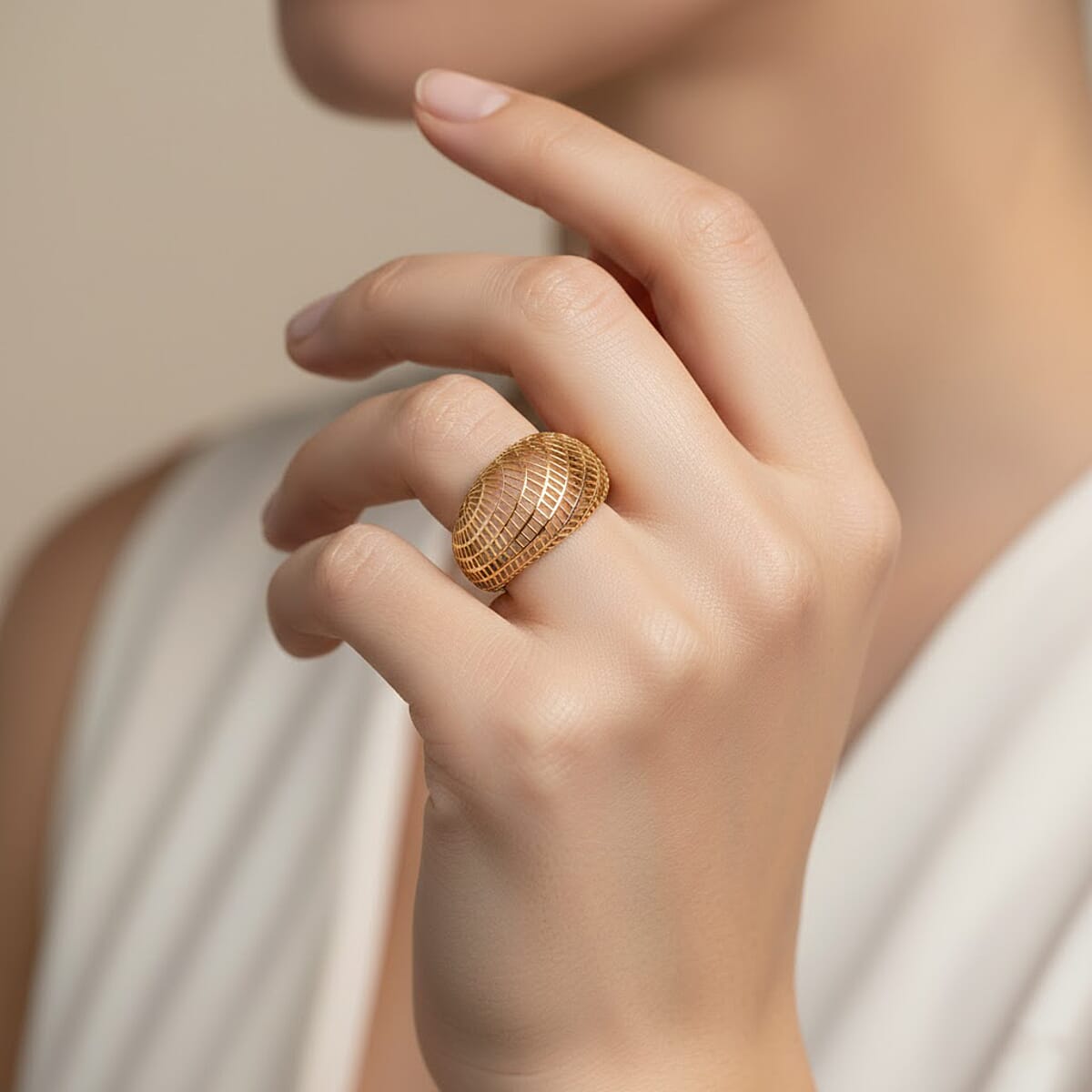 D'Joy 14K YG Over Sterling Silver Geometric Openwork Ring (Size 10.0) (3.60 g) image number 2