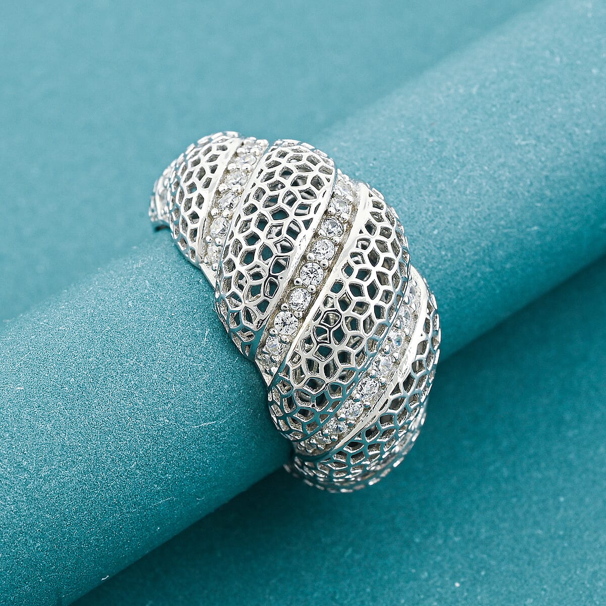 D'Joy Simulated Diamond Ring in Rhodium Over Sterling Silver (Size 10.0) image number 1