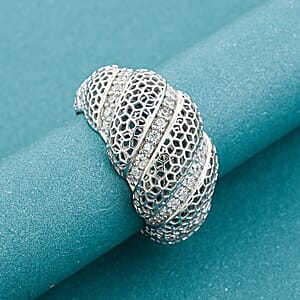 D'Joy Simulated Diamond Ring in Rhodium Over Sterling Silver (Size 10.0)