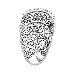 D'Joy Simulated Diamond Ring in Rhodium Over Sterling Silver (Size 10.0)
