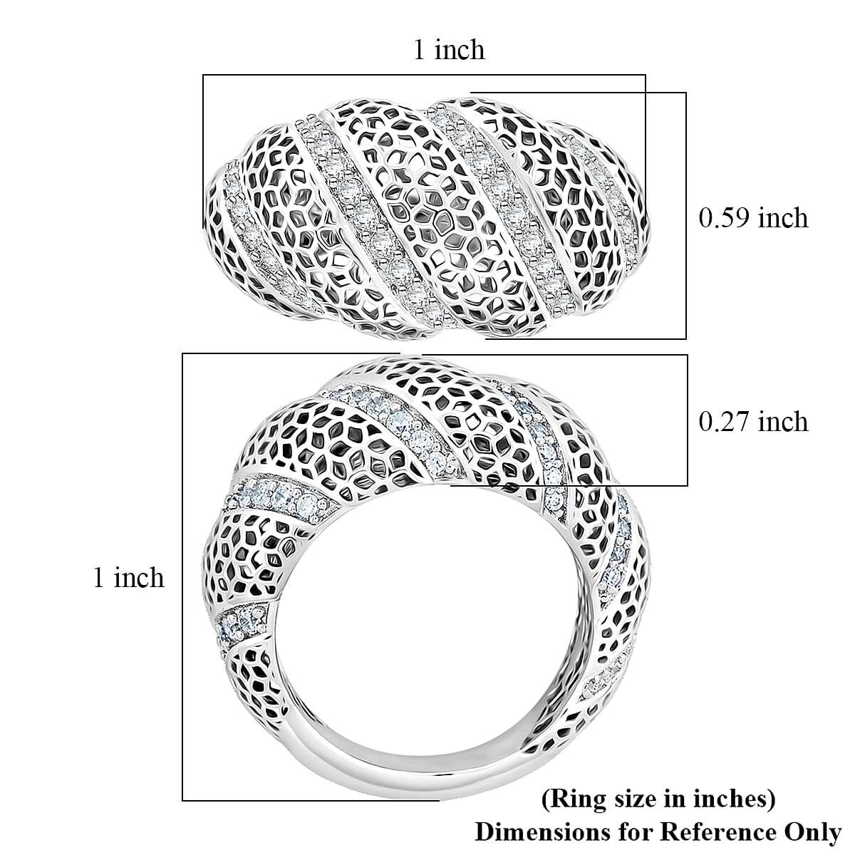 D'Joy Simulated Diamond Ring in Rhodium Over Sterling Silver (Size 10.0) image number 5