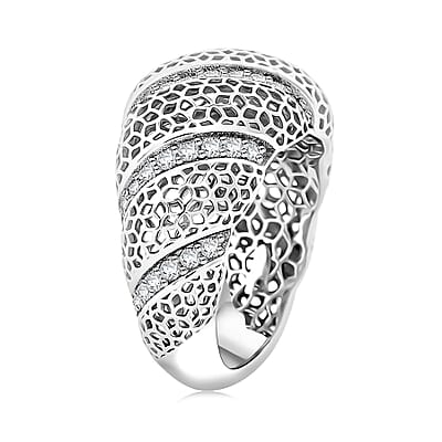 D'Joy Simulated Diamond Ring in Rhodium Over Sterling Silver (Size 11.0)