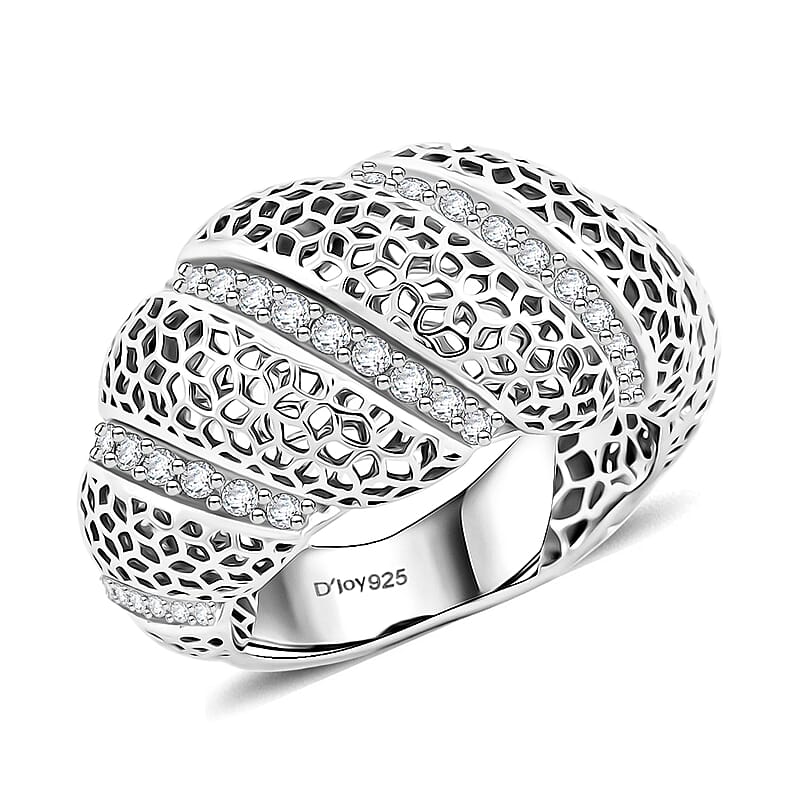 D'Joy Simulated Diamond Ring in Rhodium Over Sterling Silver (Size 5.0)