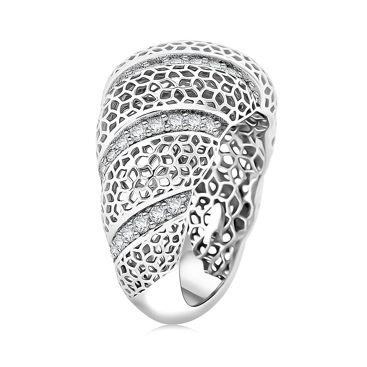 D'Joy Simulated Diamond Ring in Rhodium Over Sterling Silver (Size 8.0) image number 3